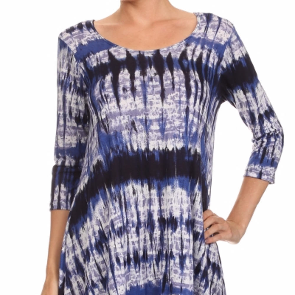 NWT Tie Dye Asymmetric 3/4 Sleeves Scoop Tunic